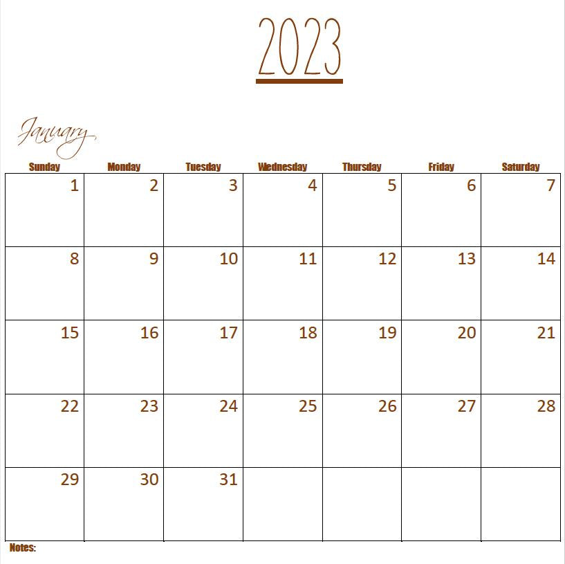 Printable- 12 Month Calendar 2023 [PDF]