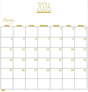 Printable- 12 Month Calendar 2026 [PDF]
