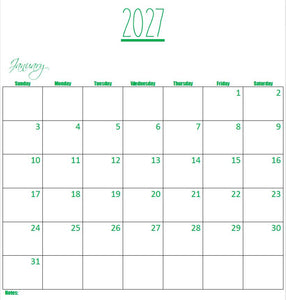 Printable- 12 Month Calendar 2027 [PDF]