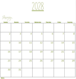 Printable- 12 Month Calendar 2028 [PDF]