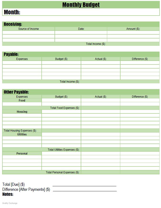 Printable-Monthly Budget 1 [PDF]