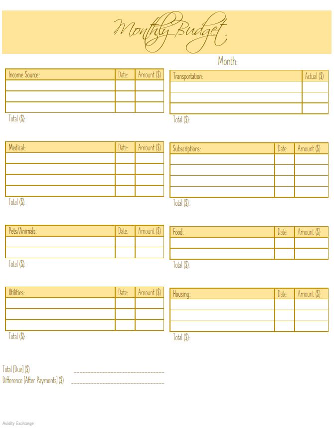 Printable-Monthly Budget 3 [PDF]
